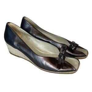 Carvela Made in Italy Leather Peep Toe Wedges 40